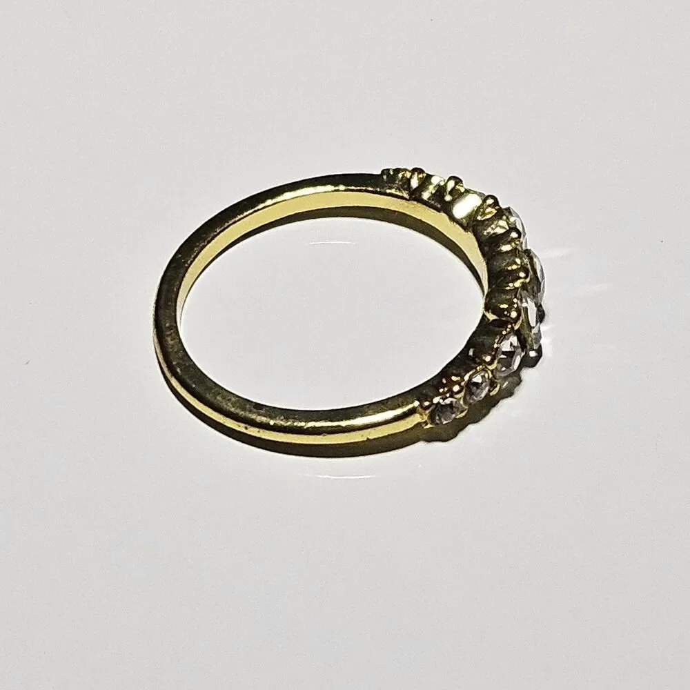 Gold Tone Clear Rhinestone Band Ring Size 7.5